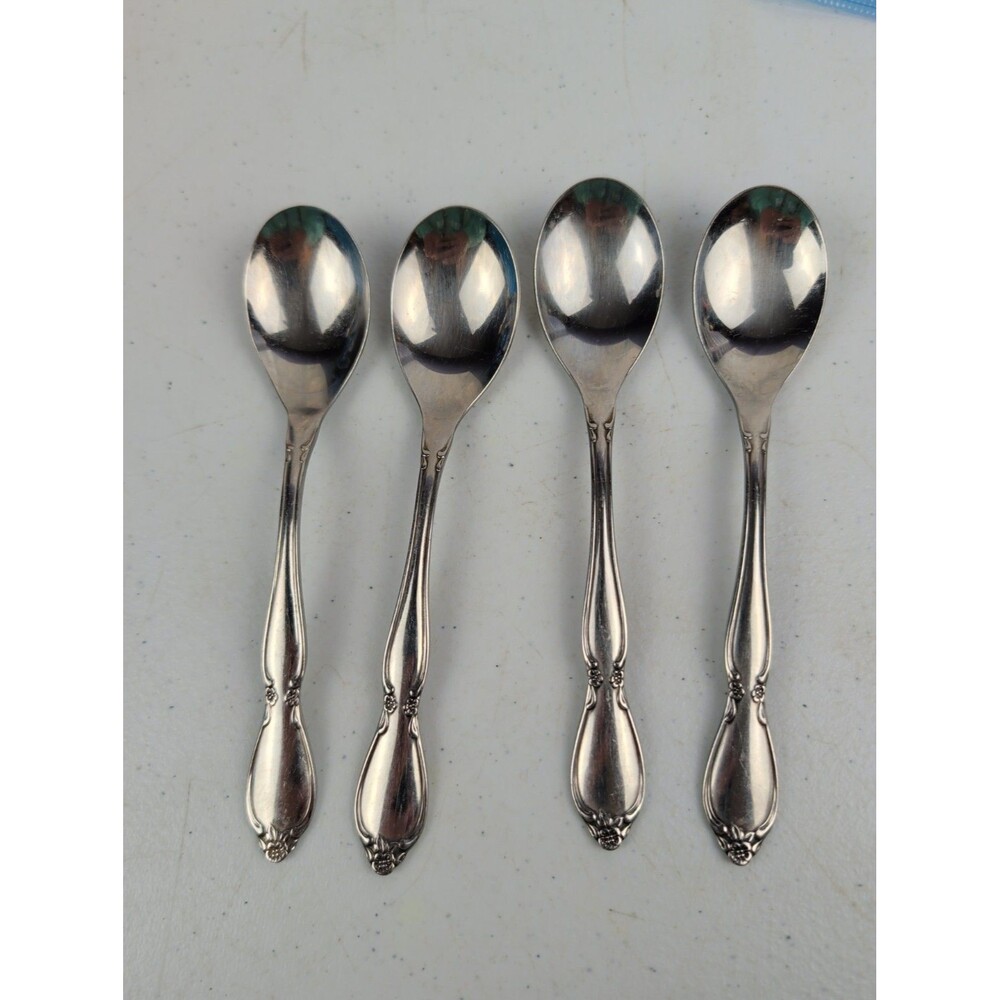 Oneida Community CHATELAINE Stainless 4 Soup Spoons Betty Crocker Boxtop’74